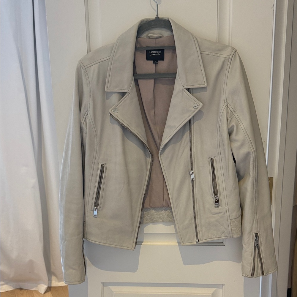 Lamarque Women's Light Grey Leather Jacket